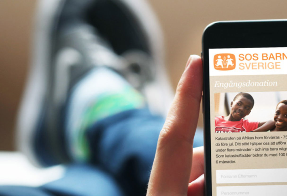 SOS Barnbyar webbplats - mobil vy