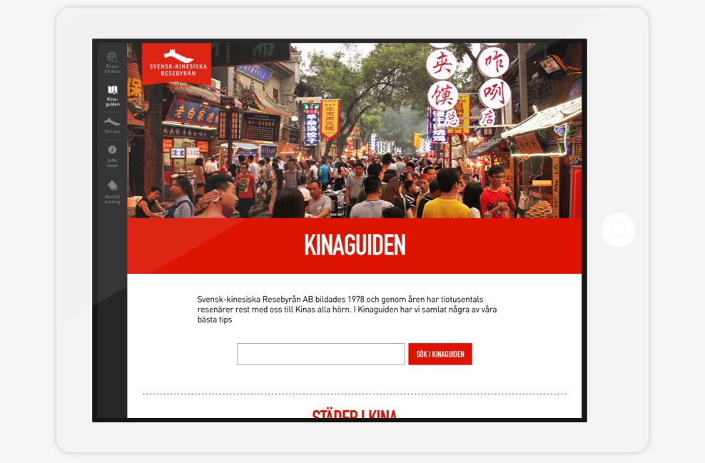 Svensk Kinesiska Resebyrån - webbplats ipad