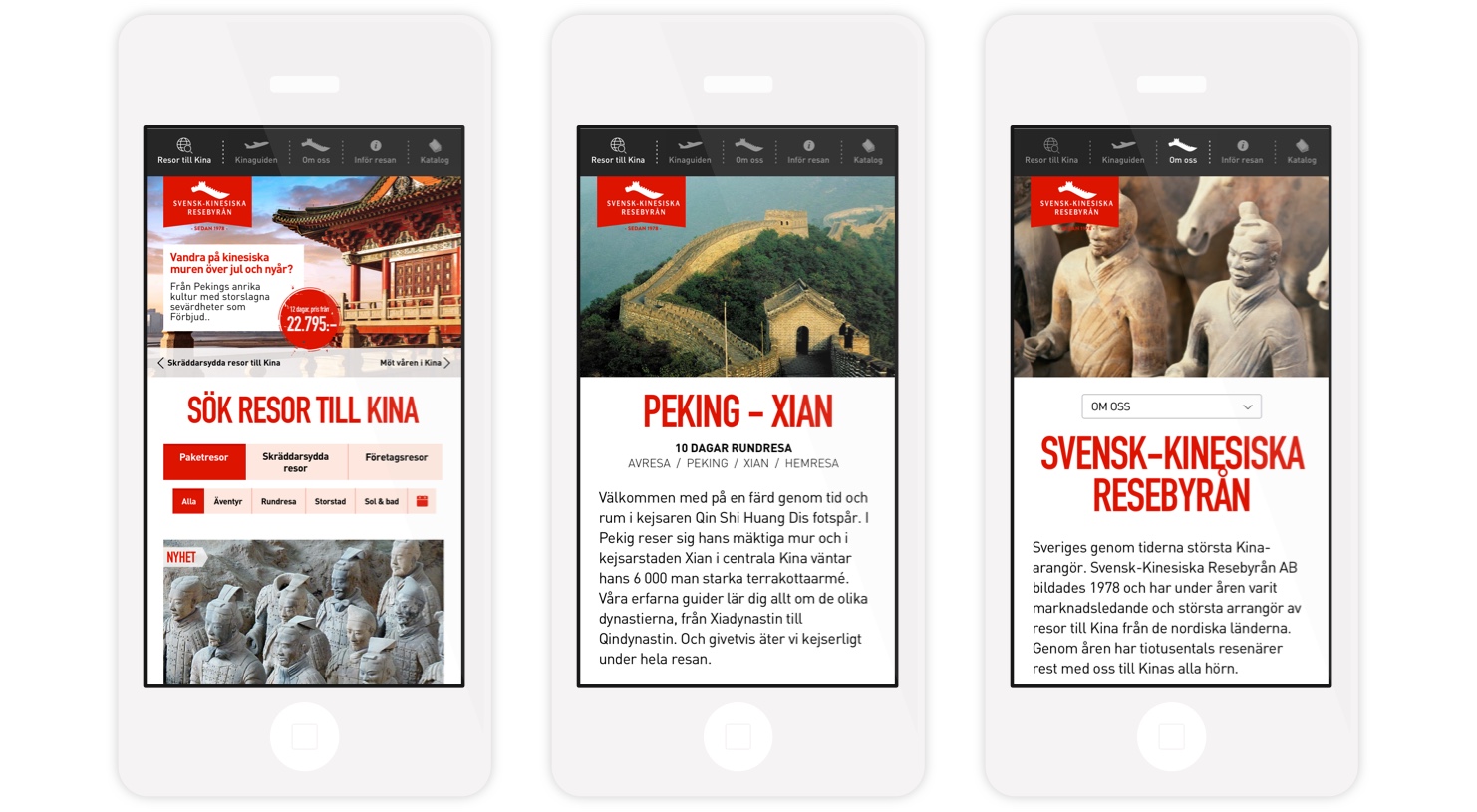 Svensk Kinesiska Resebyrån - webbplats, mobilvy