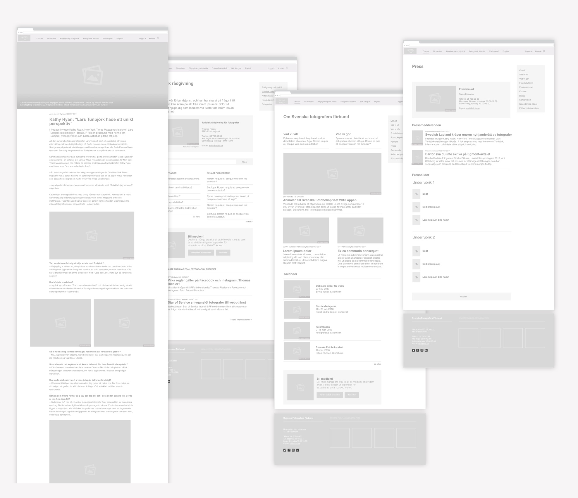 SFF - svenska fotografers förbund - wireframes